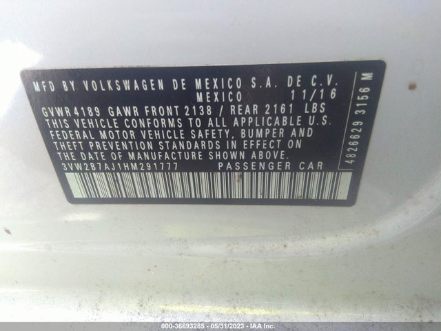 3VW2B7AJ1HM291777 Volkswagen Jetta 1.4t S