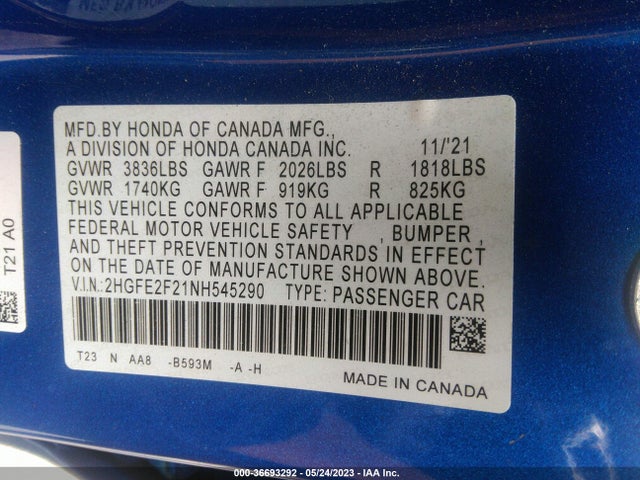 Honda Civic Sedan Lx 2022 2HGFE2F21NH545290 Image 9