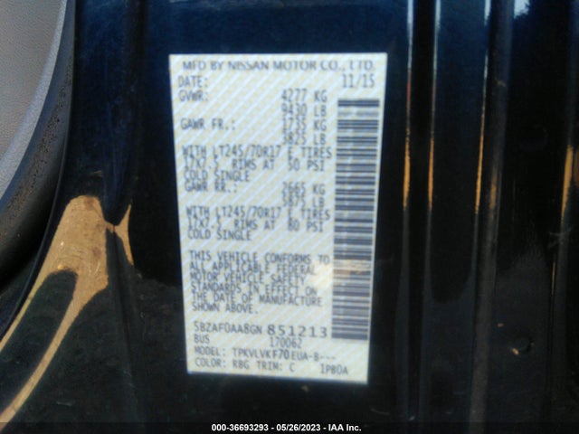 2016 Nissan NV, VIN: 5BZAF0AA8GN851213