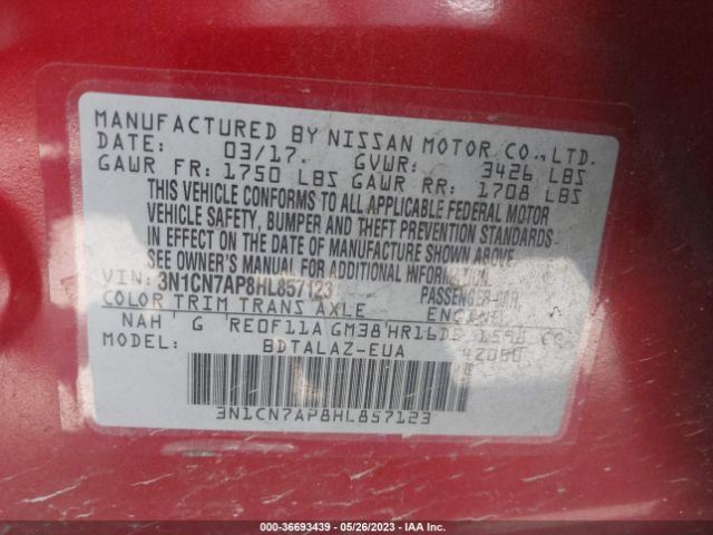 3N1CN7AP8HL857123 Nissan Versa Sedan S Plus