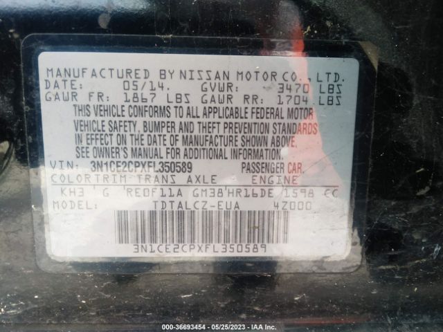 3N1CE2CPXFL350589 Nissan Versa Note S Plus