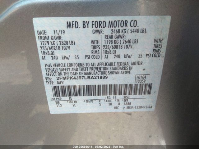 2FMPK4J97LBA21889 Ford EDGE SEL
