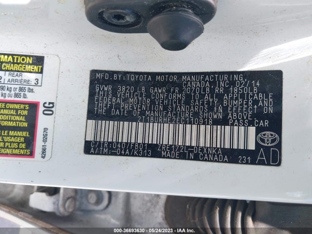 2014 TOYOTA COROLLA LE VIN: 2T1BURHE2EC110918