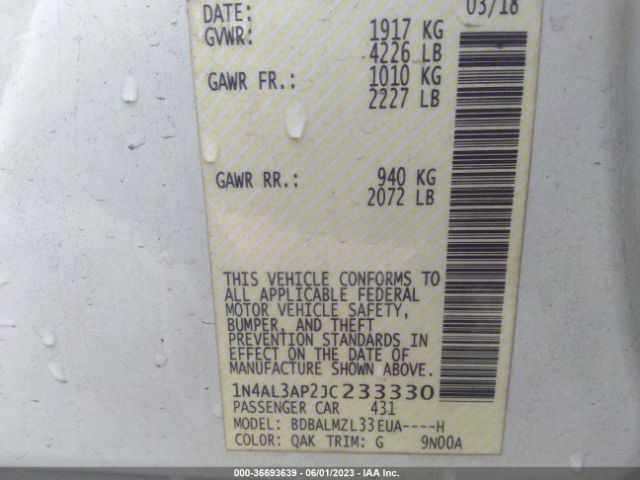 1N4AL3AP2JC233330 Nissan Altima 2.5 Sv