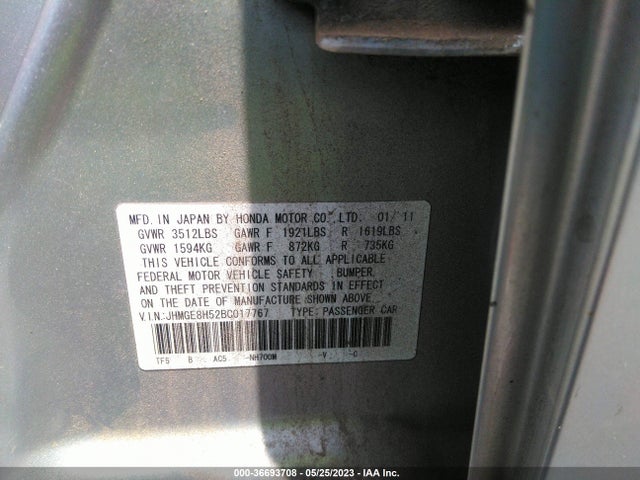 2011 HONDA FIT SPORT VIN: JHMGE8H52BC017767