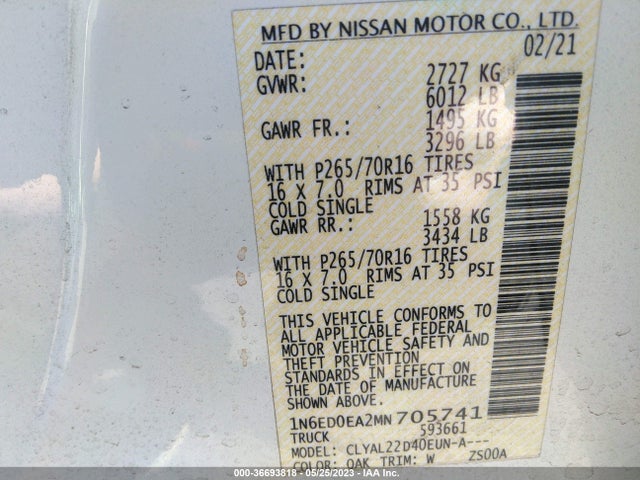 Nissan Frontier Sv 2021 1N6ED0EA2MN705741 Image 10