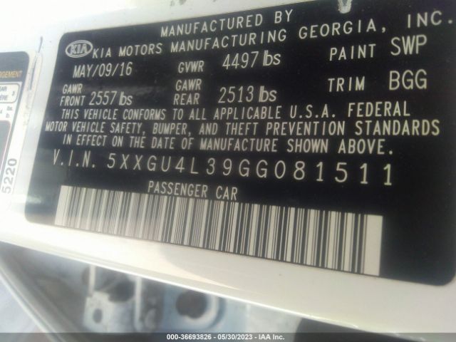5XXGU4L39GG081511 KIA OPTIMA EX