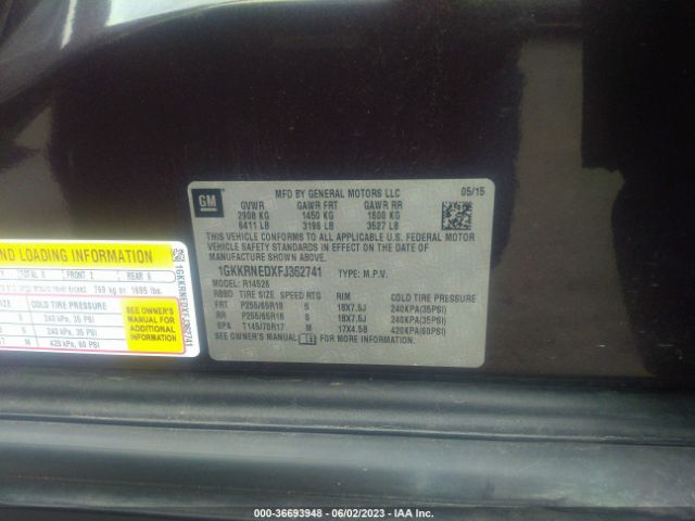 1GKKRNEDXFJ362741 GMC ACADIA SLE