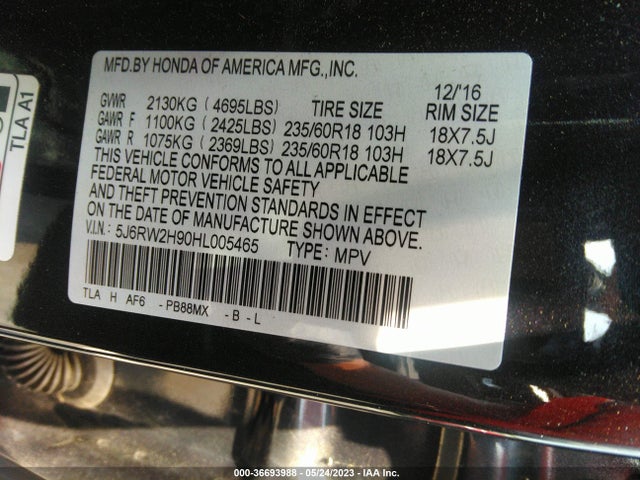 Honda Cr-v Touring 2017 5J6RW2H90HL005465 Image 9