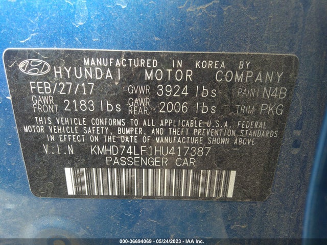 Hyundai ELANTRA SE 2017 KMHD74LF1HU417387 Image 9