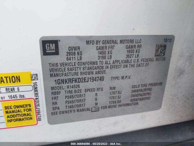 Chevrolet Traverse Ls 2014 1GNKRFKD2EJ194749 Image 9