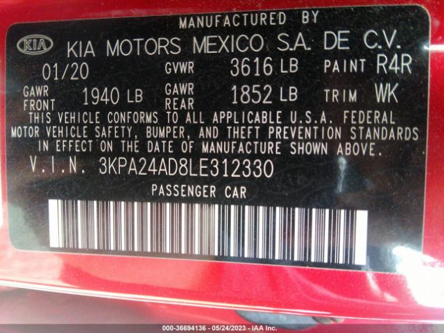 3KPA24AD8LE312330 KIA RIO S