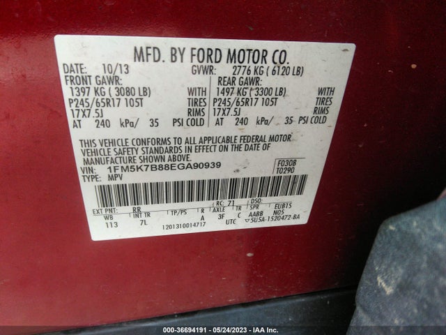 1FM5K7B88EGA90939 Ford Explorer Base