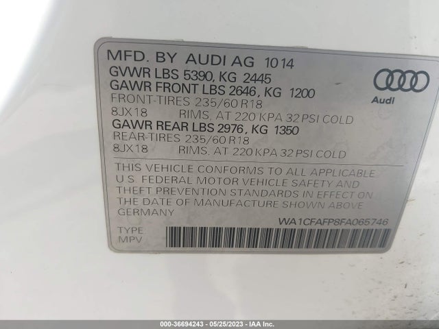 Audi Q5 PREMIUM 2015 WA1CFAFP8FA065746 Image 9