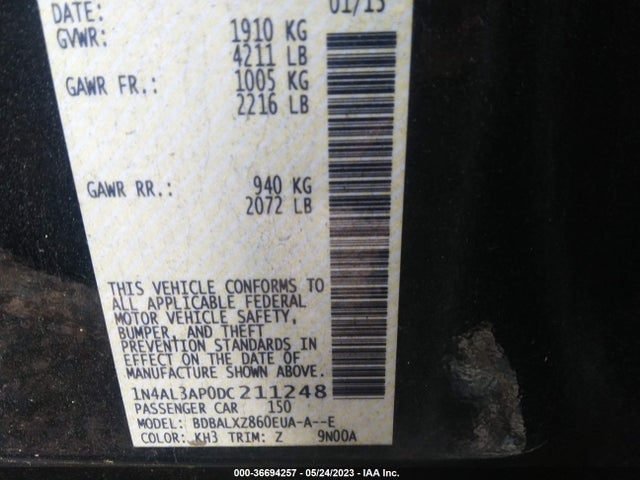 2013 NISSAN ALTIMA 2.5 SL VIN: 1N4AL3AP0DC211248