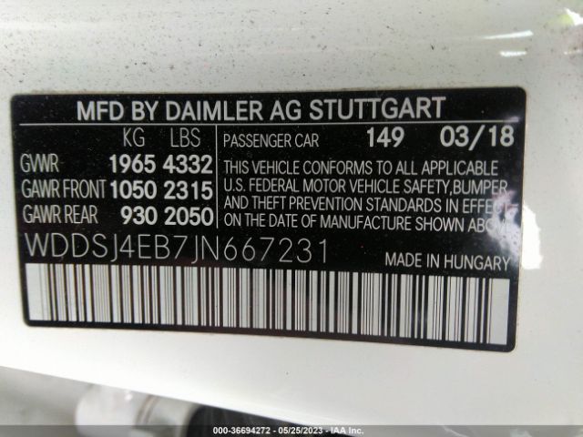 WDDSJ4EB7JN667231 Mercedes-Benz Cla Cla 250