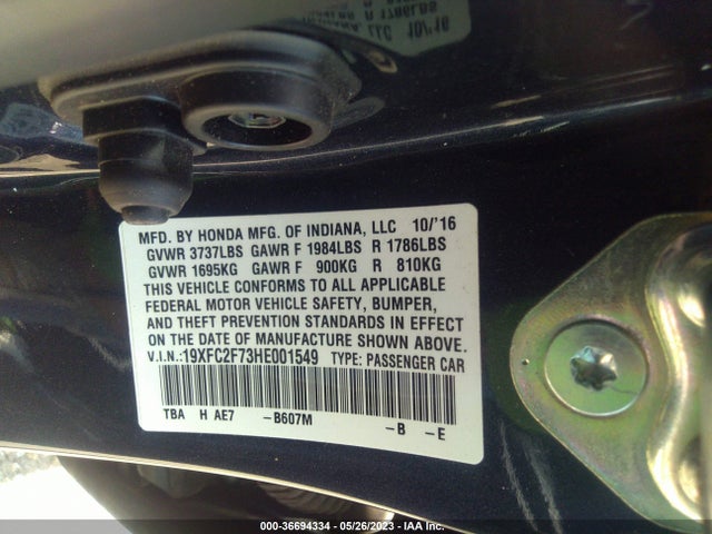 Honda Civic Sedan Ex 2017 19XFC2F73HE001549 Image 9