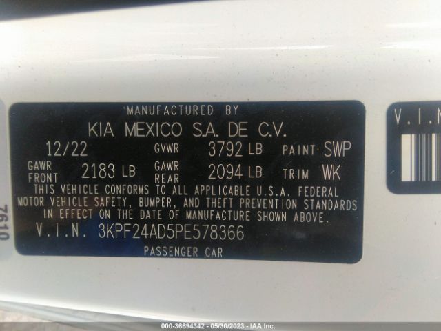 3KPF24AD5PE578366 KIA Forte Lxs