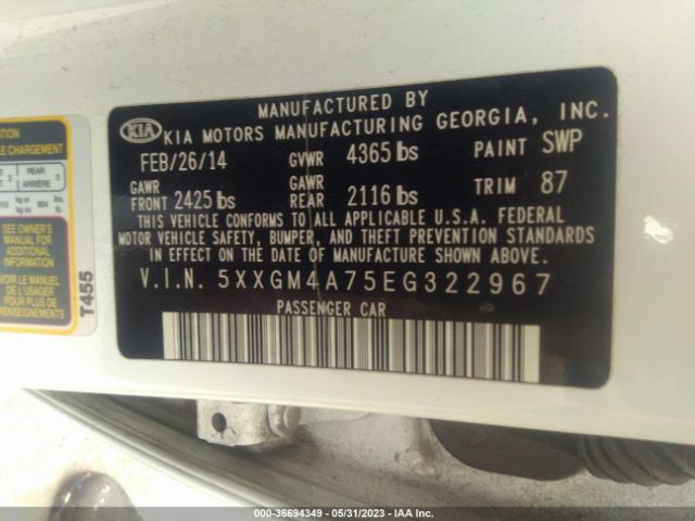 5XXGM4A75EG322967 KIA Optima Lx