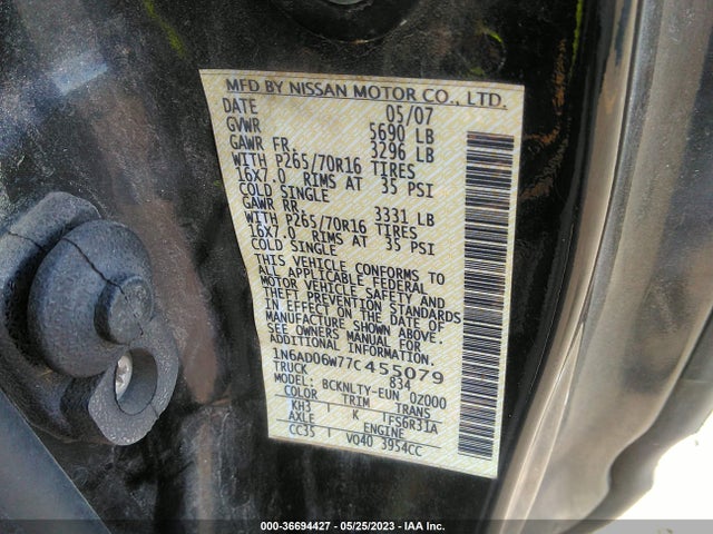 2007 NISSAN FRONTIER SE VIN: 1N6AD06W77C455079