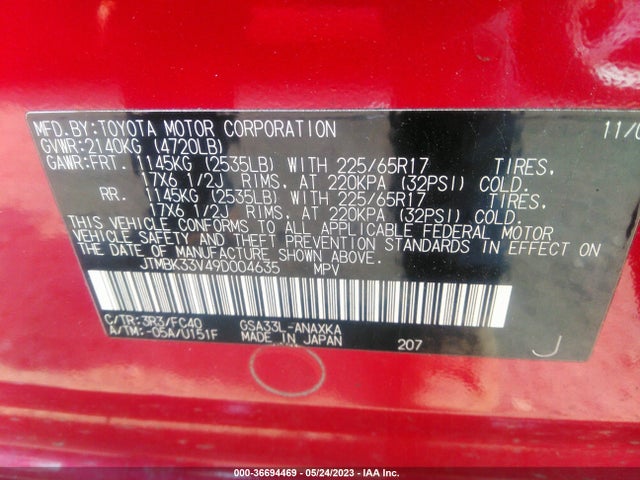 2009 TOYOTA RAV4 VIN: JTMBK33V49D004635