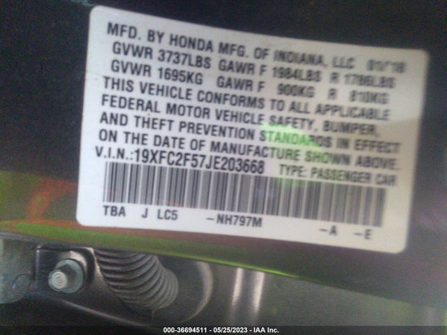 Honda Civic Sedan Lx 2018 19XFC2F57JE203668 Image 9