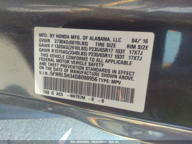 Honda ODYSSEY SE 2016 5FNRL5H34GB098956 Image 9