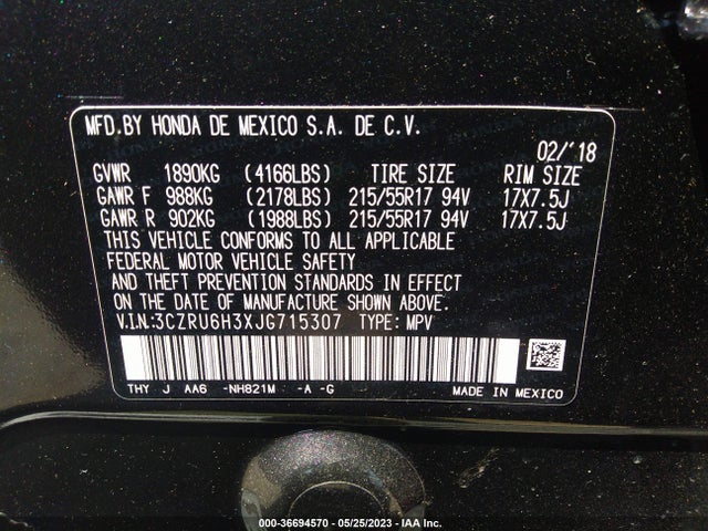 Honda HR-V LX 2018 3CZRU6H3XJG715307 Image 9