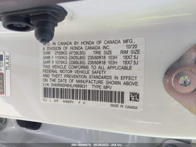 Honda Cr-v Ex-l 2020 2HKRW2H8XLH689631 Image 10