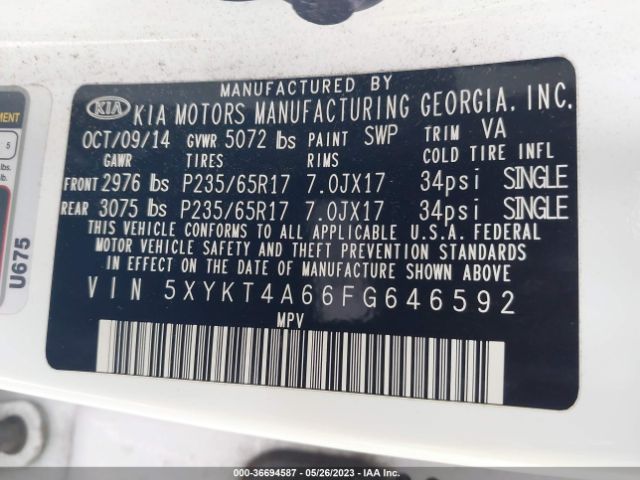 5XYKT4A66FG646592 KIA SORENTO LX