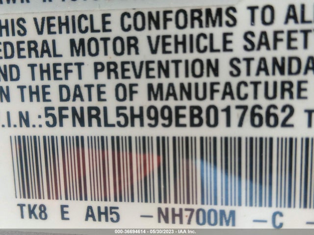 Honda Odyssey Touring 2014 5FNRL5H99EB017662 Image 9
