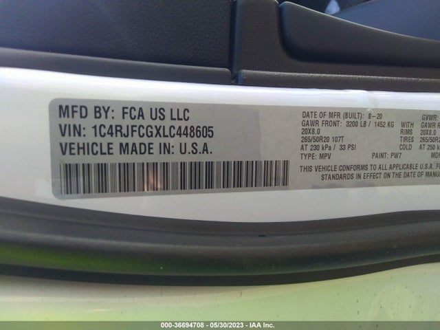 1C4RJFCGXLC448605 Jeep Grand Cherokee Overland