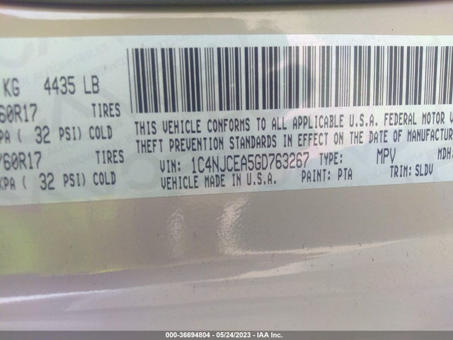 1C4NJCEA5GD763267 Jeep Compass High Altitude Edition