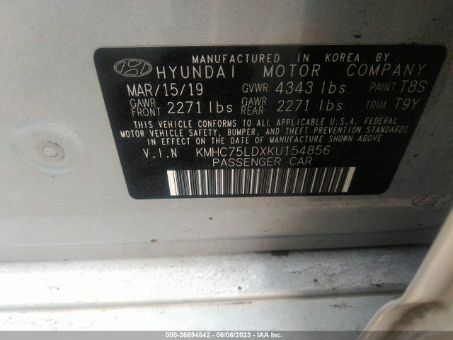 2019 HYUNDAI IONIQ PLUG-IN HYBRID LIMITED VIN: KMHC75LDXKU154856