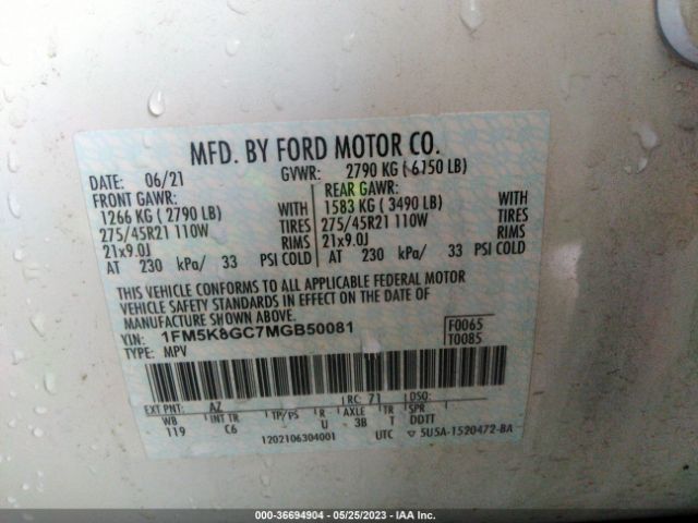 1FM5K8GC7MGB50081 Ford Explorer St