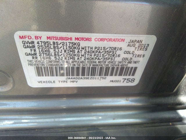 JA4AD2A39EZ011752 Mitsubishi Outlander Es