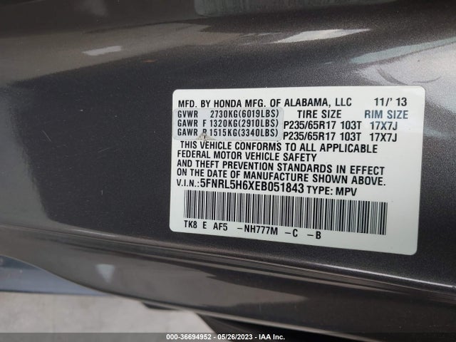 Honda Odyssey Ex-l 2014 5FNRL5H6XEB051843 Image 9
