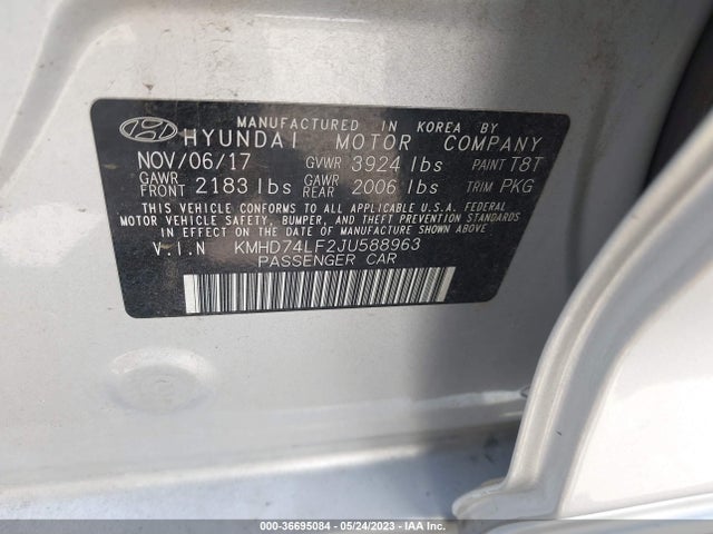 2018 HYUNDAI ELANTRA SE VIN: KMHD74LF2JU588963