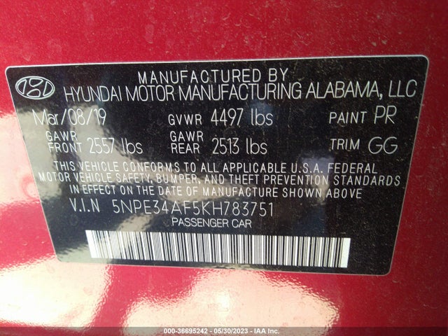 Hyundai SONATA SEL 2019 5NPE34AF5KH783751 Image 10