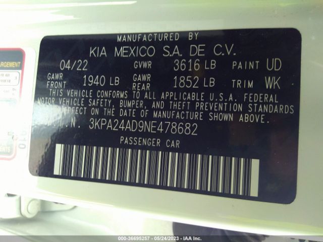 3KPA24AD9NE478682 KIA RIO S