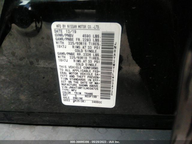 JN8AT2MT1LW034725 Nissan ROGUE SV