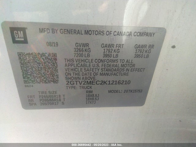 GMC Sierra 1500 Limited Sle 2019 2GTV2MEC2K1216210 Image 9