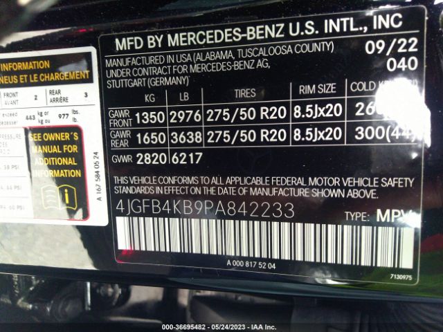 4JGFB4KB9PA842233 Mercedes-Benz Gle Gle 350