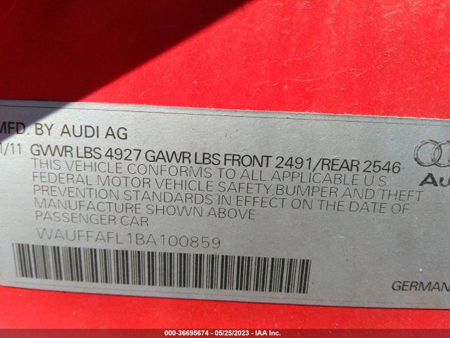 Aukcja sprzedaży 2011 Audi A4 2.0t Premium  Plus, vin: WAUFFAFL1BA100859, numer aukcji: 36695674
