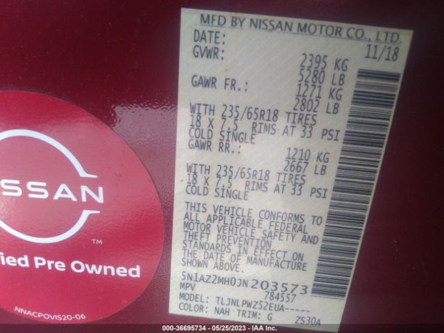 5N1AZ2MH0JN203573 Nissan MURANO S