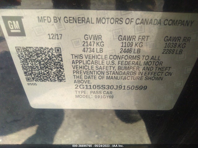 Chevrolet IMPALA LT 2018 2G1105S30J9150599 Image 10