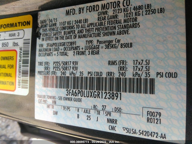 Ford Fusion Se Hybrid 2016 3FA6P0LUXGR123891 Image 9