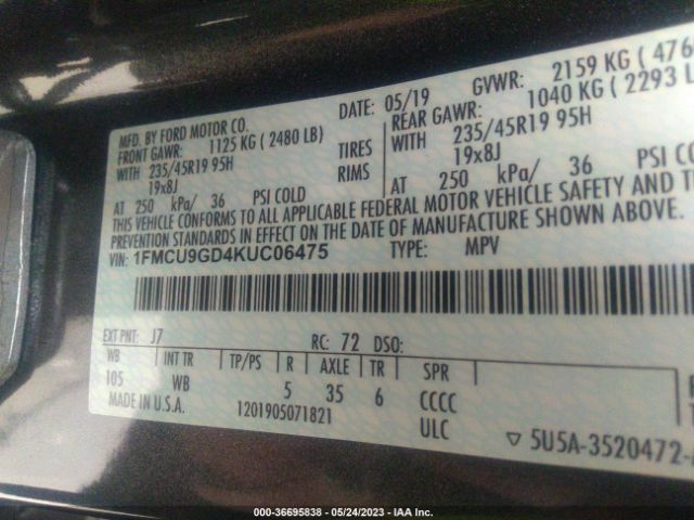 1FMCU9GD4KUC06475 Ford ESCAPE SE