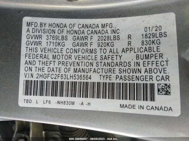 Honda Civic Sedan Lx 2020 2HGFC2F63LH536564 Image 9