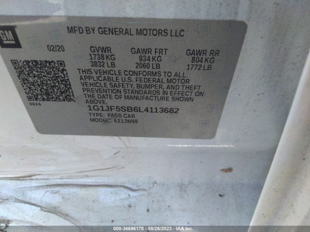 Chevrolet Sonic Premier 2020 1G1JF5SB6L4113682 Image 9